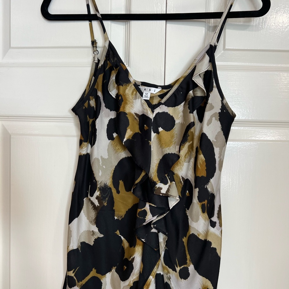 CAbi Womens Sleeveless Blouse Leopard Print Black/Tan Size Medium Like New